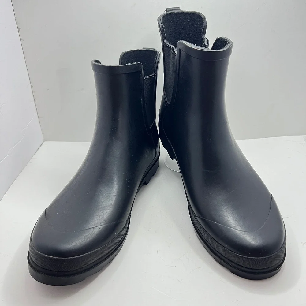 J.Crew Womens Matte Black Chelsea Rain Boots Size 11 Ankle Lug Sole Waterproof